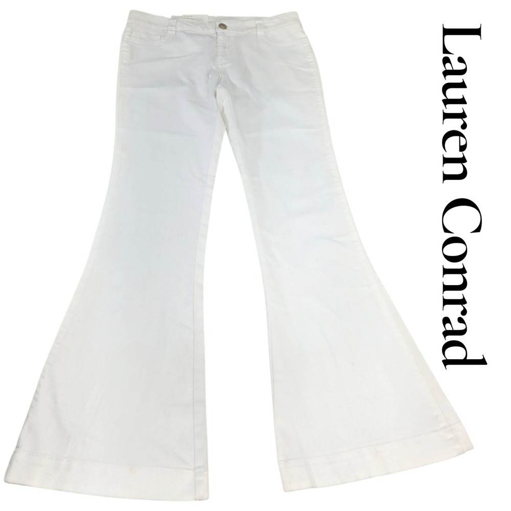 Lauren‎ Conrad Flare Jeans Women 10 White Denim 70s Style Wide Leg Boho New Tag